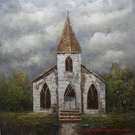 Handmade American Country Church Oil Painting for Home Decor - Canvas ...