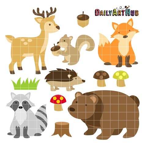 Woodland Clipart Set Clip Art Set Of Woodland Animals Trees | Images and Photos finder