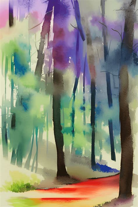 Abstract Watercolor Forest Scene with Path Painting · Creative Fabrica