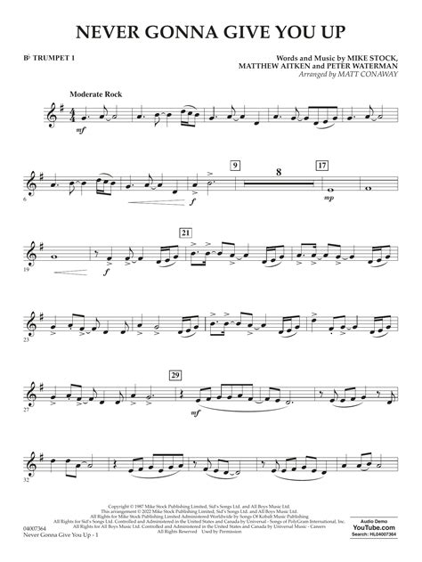Never Gonna Give You Up (arr. Matt Conaway) - Bb Trumpet 1 by Rick Astley Sheet Music for ...