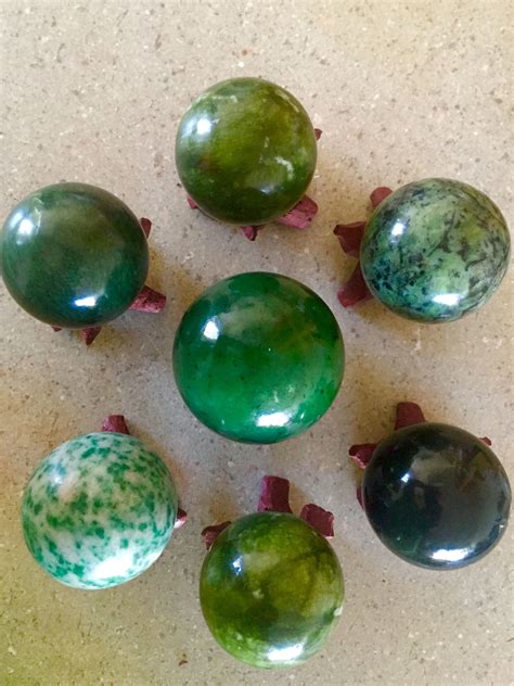 Seven Star Array of gorgeous hues of green Jade Spheres (Nephrite and ...