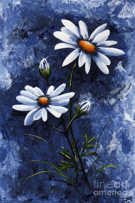 White Daisies Painting by Edit Voros