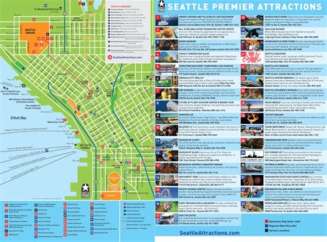 Map of Seattle tourist: attractions and monuments of Seattle