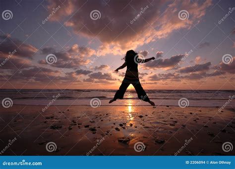 Jumping on the beach stock photo. Image of shadow, nature - 2206094