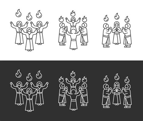 Pentecost sunday linear icons set for dark, light mode. Religious holiday. Early christianity ...