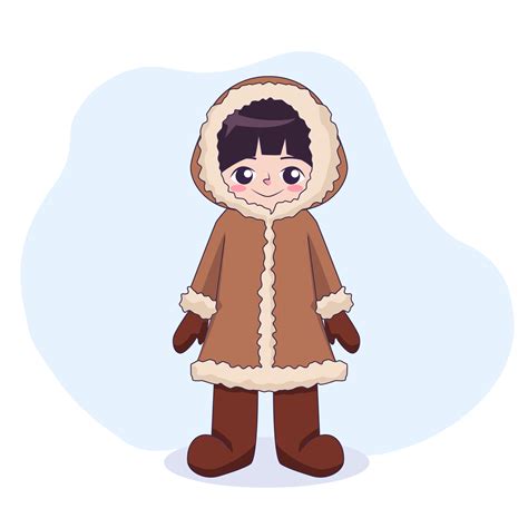 Isolated cute smiling Eskimo kid drawing. Kawaii little girl in winter ...