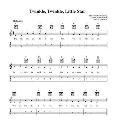 Twinkle, Twinkle, Little Star - Easy Guitar Sheet Music and Tab with Chords and Lyrics