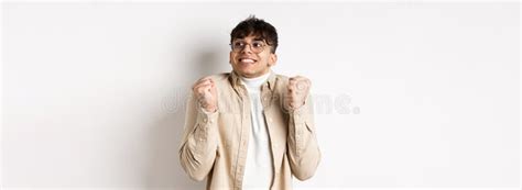 Image of Handsome Excited Man Feeling Motivated and Lucky, Looking Right and Smiling, Making ...