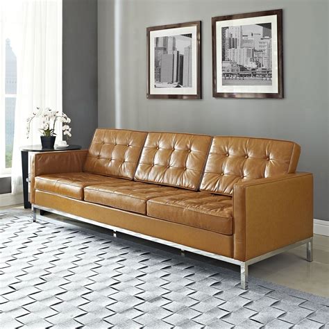 tufted leather mid century couch - Google Search | Modern leather sofa, Tan leather sofas ...