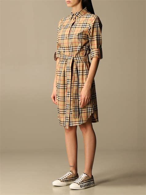 BURBERRY: shirt dress in stretch cotton with vintage check pattern | Dress Burberry Women Beige ...