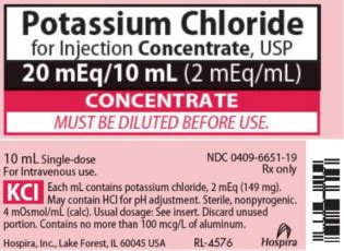 POTASSIUM CHLORIDE injection, solution, concentrate