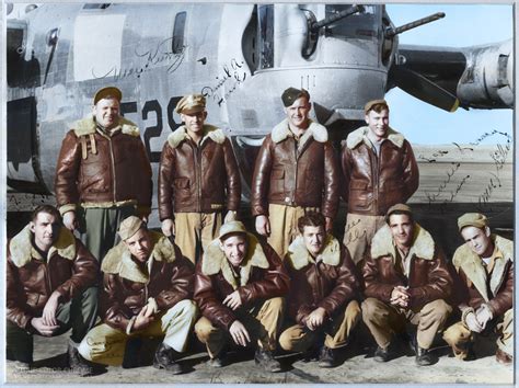 WWII First Lieutenant Boyle & flight crew with their B-24 Liberator ...