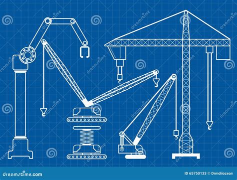 Set of Construction Machine Crane Blueprint Outline Vector Illus Stock ...