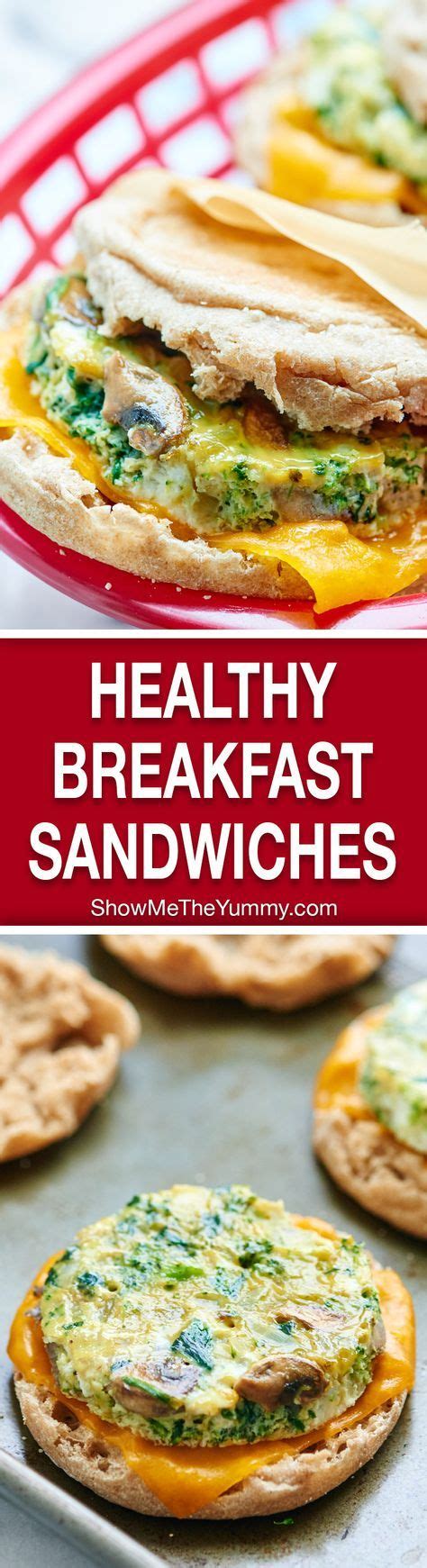 healthy breakfast sandwiches with cheese and spinach on top are ready to be served in the oven