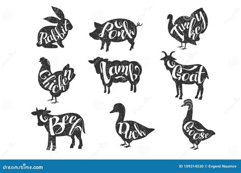 Vintage Vector Labels with Silhouettes of Farm Animals with Lettering ...