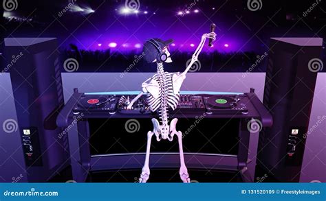 DJ Bones, Human Skeleton With Microphone And Hat Playing Music On ...