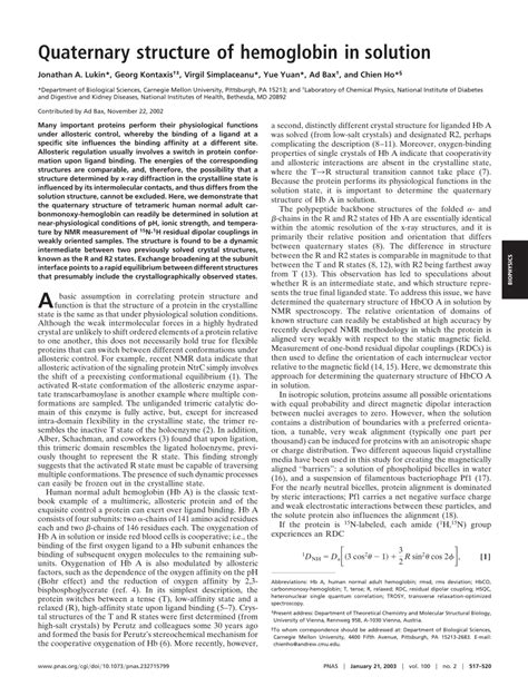 (PDF) Quaternary structure of hemoglobin in solution