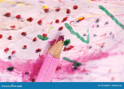 Pink Crayon Pencil Children Drawing Creativity Learning Stock Photo - Image of develop ...