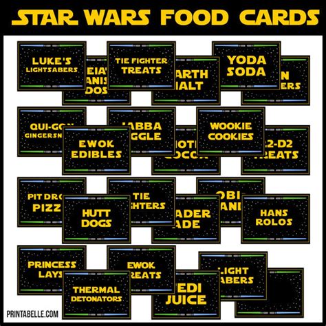 42 Star Wars Printable Party Food Card Labels 42 Prefilled Tented Cards ...