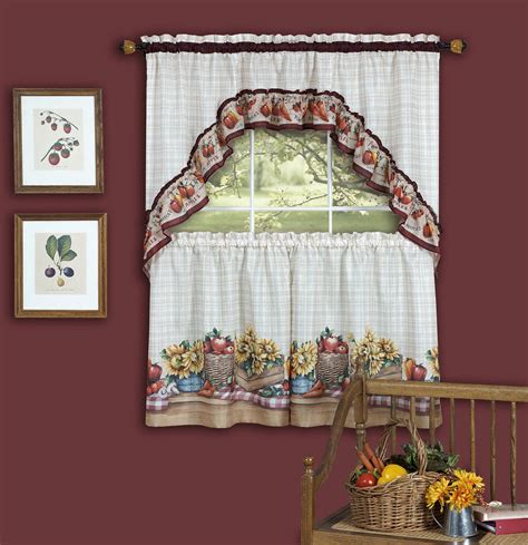 PowerSellerUSA 3-Piece Kitchen Curtain Set, Window Curtain Swag Valance, Farmhouse, Country ...