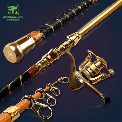 Rod set fishing tackle gold carbon fishing rod spinning handle spin reel long shot sea rod ...