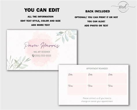 Appointment Card Template Printable Blush Classic Beauty | Etsy