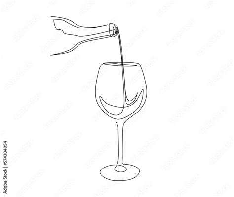 Continuous one line drawing of abstract pouring wine into the wine ...