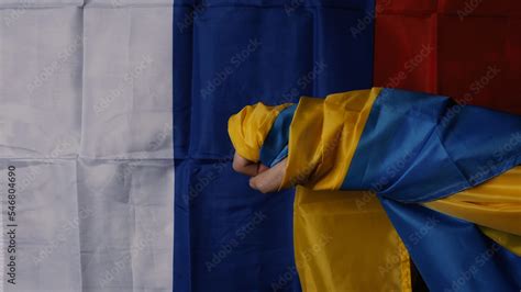 Russian flag and Ukrainian flag on a black background. Russian flag and ...