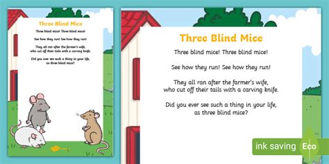 Three Blind Mice Nursery Rhyme Poster (teacher made)