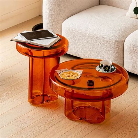 Modern Glass Coffee Table Set 2-Piece Cloud-Shaped in Orange | Homary ...