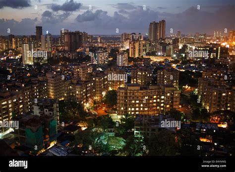 Night cityscape with modern residential buildings in Jogeshwari and ...