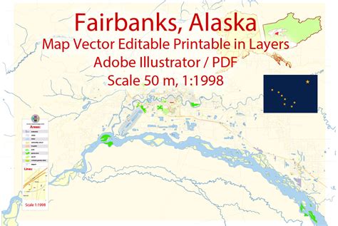 Fairbanks Vector Map large area Alaska US Extra detailed City Plan editable Adobe Illustrator ...