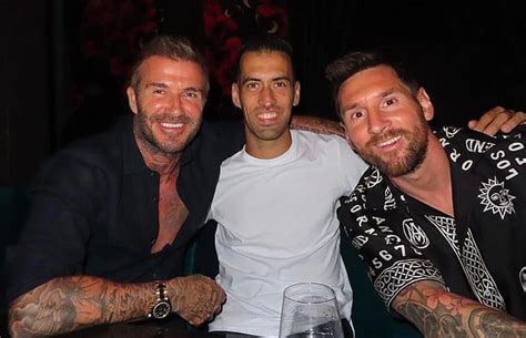 Lionel Messi, David Beckham and Sergio Busquets enjoy dinner with their wives at Bad Bunny and ...