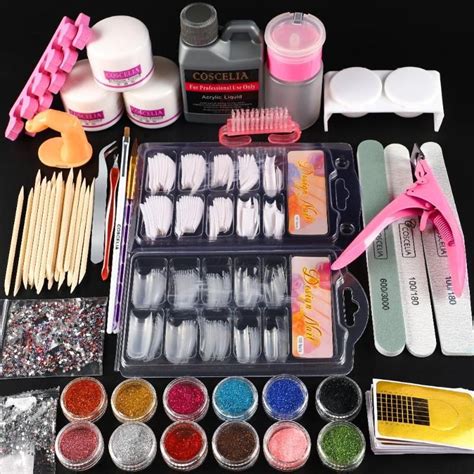 Pro Acrylic Kit Nail Manicure Set With Acrylic Liquid Nail Glitter Powder Tips Decoration Brush ...