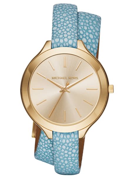 Lyst - Michael Kors Women's Slim Runway Blue Leather Double-wrap Strap Watch 42mm Mk2478 in Metallic