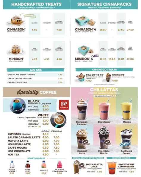 CINNABON SINGAPORE MENU PRICES Updated Apr 2024