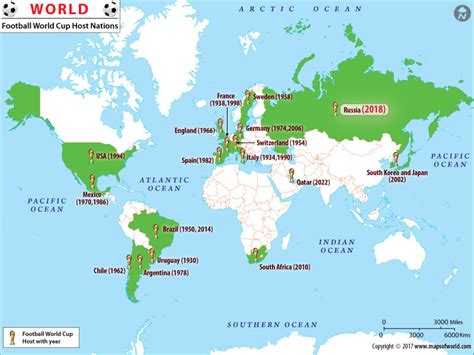 Football World Cup Host Nations Map