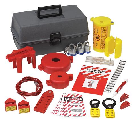 BRADY Portable Lockout Kit, Filled, Electrical Lockout, Tool Box, Gray ...