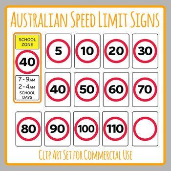 Australia Speed Limit Road Signs Number Car / Transport Math Clip Art ...