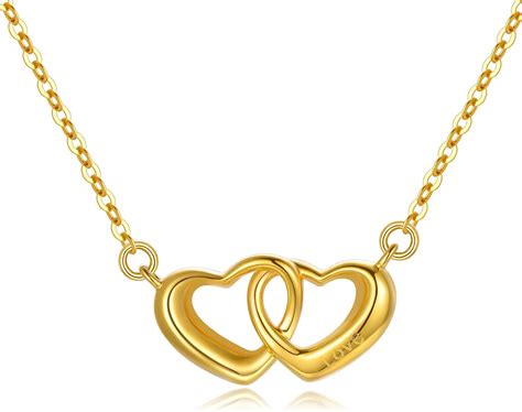 Amazon.com: SISGEM 18k Gold Double Heart Necklace for Women, Engraved Love Fine Gold Jewelry ...