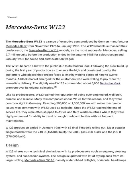 Mercedes-Benz W123 - Wikipedia | PDF | Private Transport | Vehicles