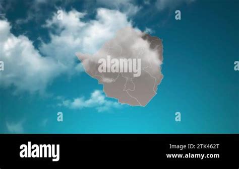 zimbabwe country map with zoom in Realistic Clouds Fly Through. camera zoom in sky effect on ...