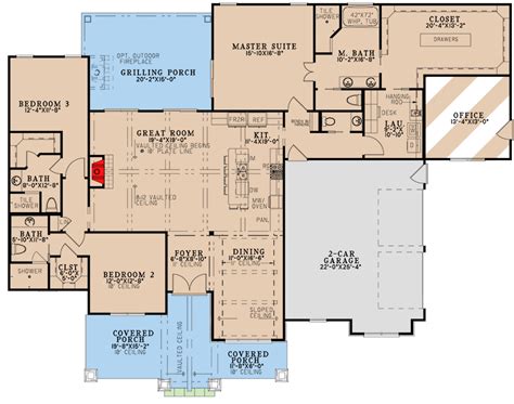 Rustic 2400 Square Foot 3-Bed Ranch Home Plan with Home Office ...