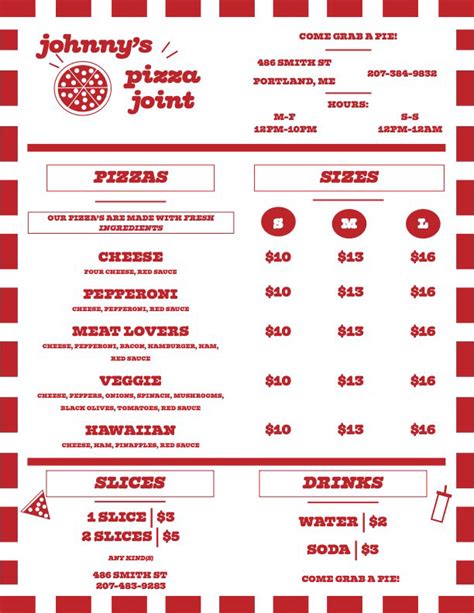 Pizza Place Menu on Behance