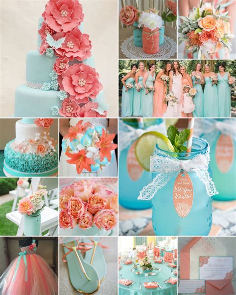 Aqua and Peach Wedding Colours