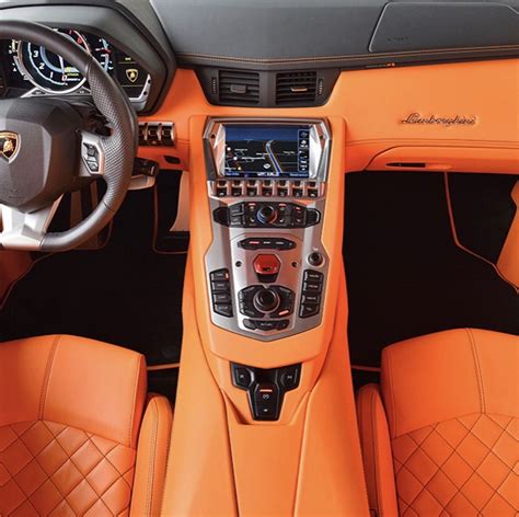 An Orange leather interior from a Lamborghini Aventador painted in Grigio Adamas Photo taken by ...