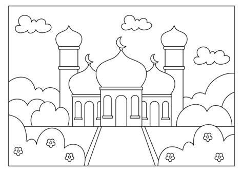 Premium Vector | Mosque building coloring page for kids