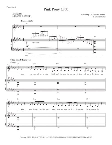 Pink Pony Club - Voice - Digital Sheet Music | Sheet Music Plus