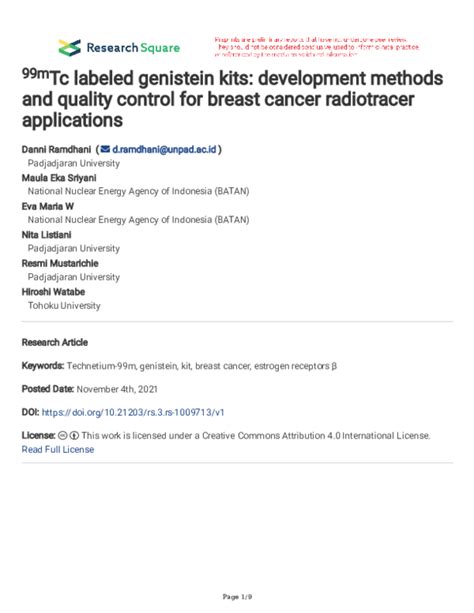 (PDF) 99mTc-Genistein Kit Development for Breast Cancer Detection