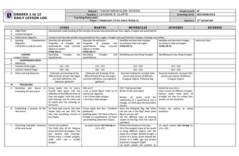 DLL Mathematics 4 Q3 W4 - GRADES 1 to 12 DAILY LESSON LOG School: TABONTABON ELEM. SCHOOL Grade ...